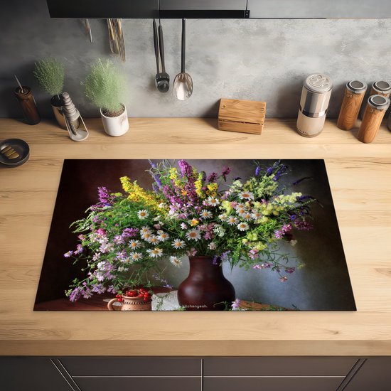 KitchenYeah® Protection plaque induction 77x51 cm - Nature morte - Bouquet - Fleurs - Protege plaque de cuisson - Couvre plaque induction - Protecteur d'induction - Cuisine