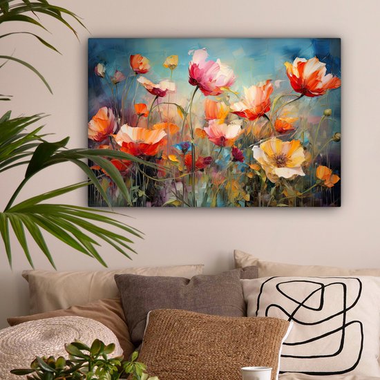 Peinture sur toile fleurs 150x100 cm - Art abstrait peint à la main - Décoration de maison salon aquarelle colorée - Peintures murales de Cuisine - Accessoires de Décoration murale - Décorations d'intérieur de chambre - Toile murale nature botanique