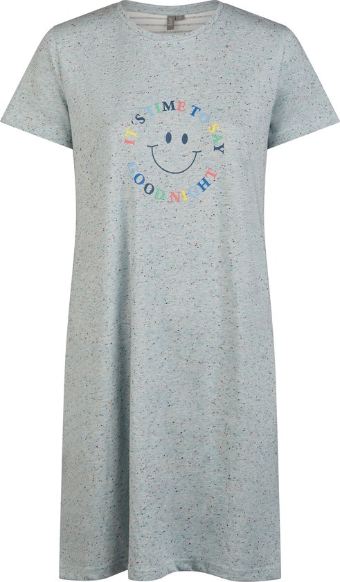 By Louise Dames Nachthemd Korte Mouw Goodnight Lichtblauw - Maat XL | Big shirt | Slaaphemd