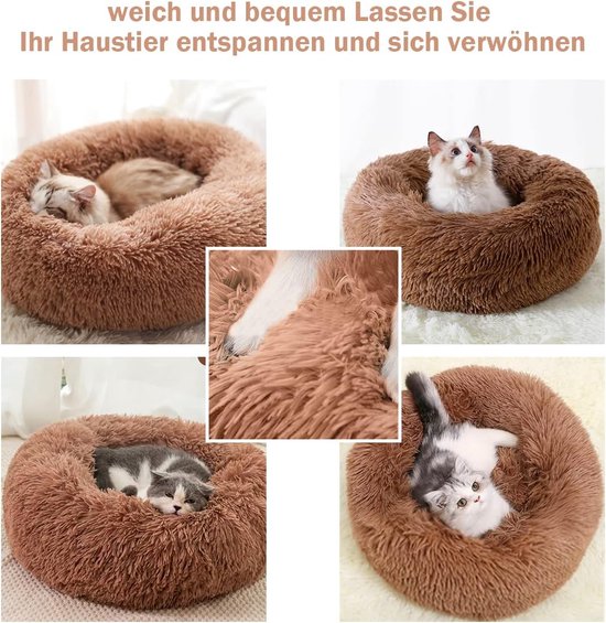 Lit Pour Chien/chat En Forme De Beignet (donut) - Rembourrage épais, Peluche Douce, Fond Antidérapant - Taille 130 Cm, Couleur Kaki
