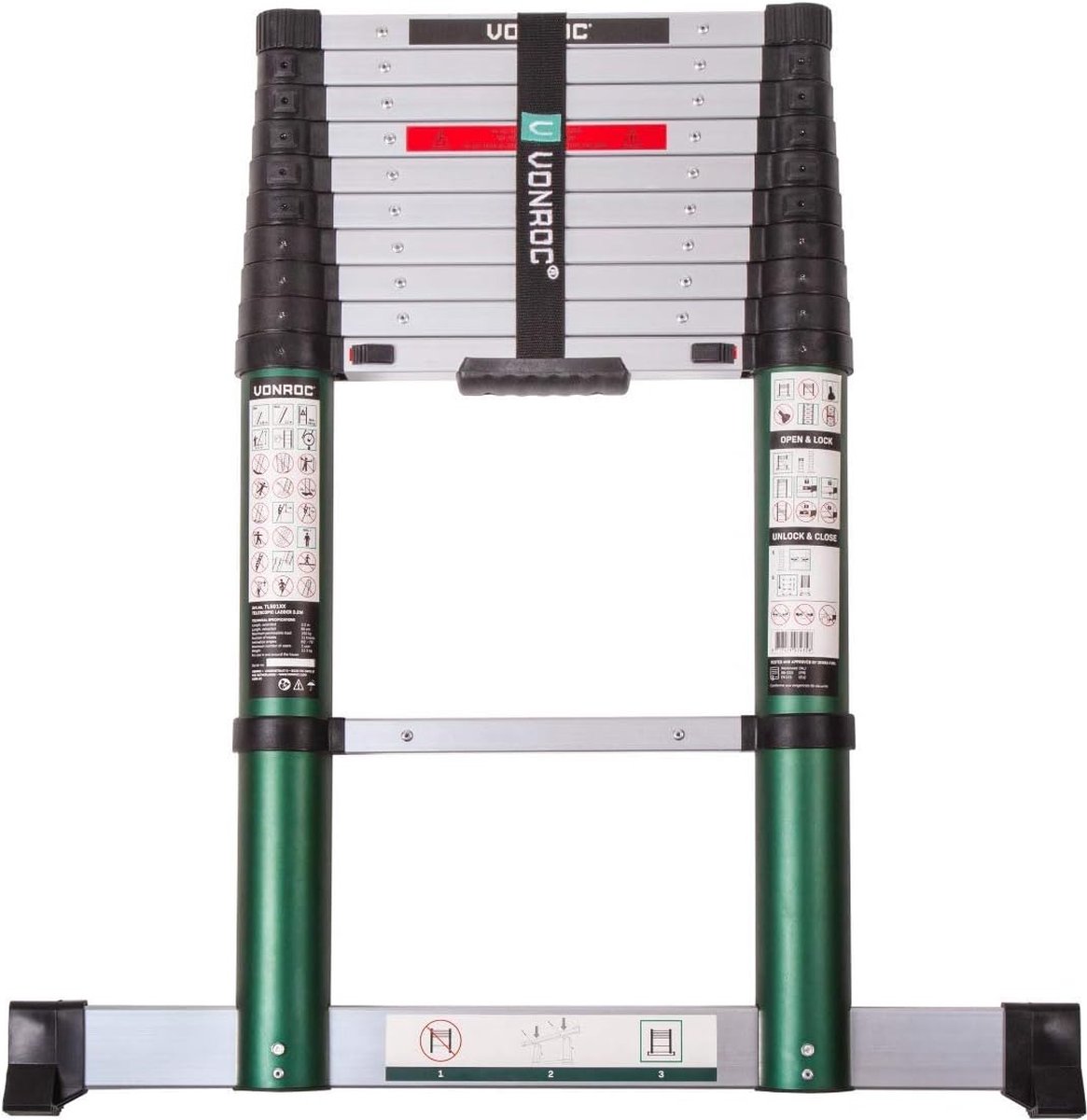 Telescoopladder - Telescopische ladder Professioneel – 3.2m – met softclose & dwarsbalk – Veilig & solide