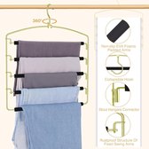 5 Tier Pants Hangers Space Saving 2 Pack Non-Slip Foam Padding Organizer for Trousers - Roylvan Slacks Jeans Scarf Hanging Clothes Hangers with Swing Arm 360 Swivel Hook Black Gold trousers hangers