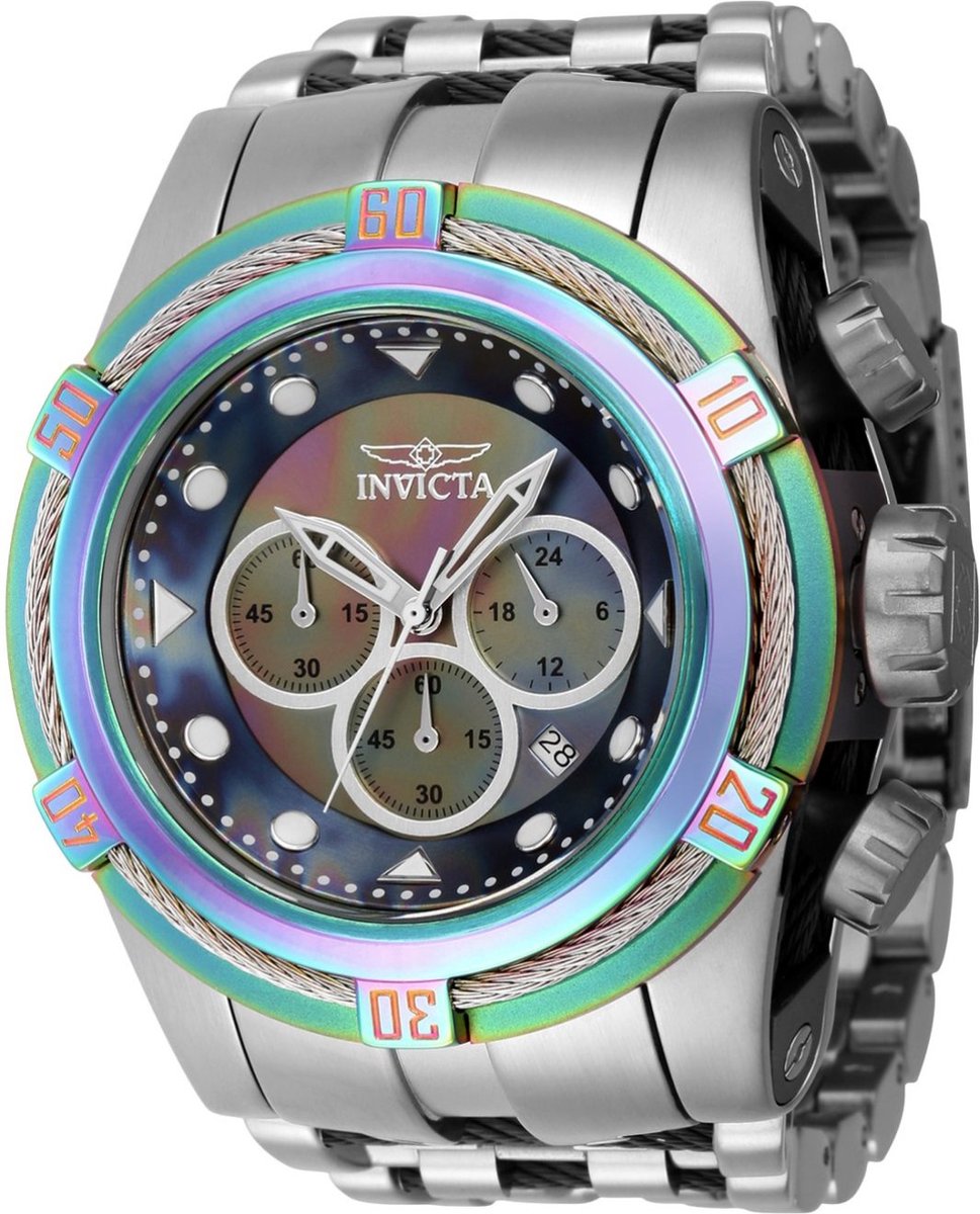 Invicta Bolt - Zeus 43353 Heren Horloge - Waterdicht - Analoog - Quartz Uurwerk - Roestvrij Staal met Multicolor Wijzerplaat