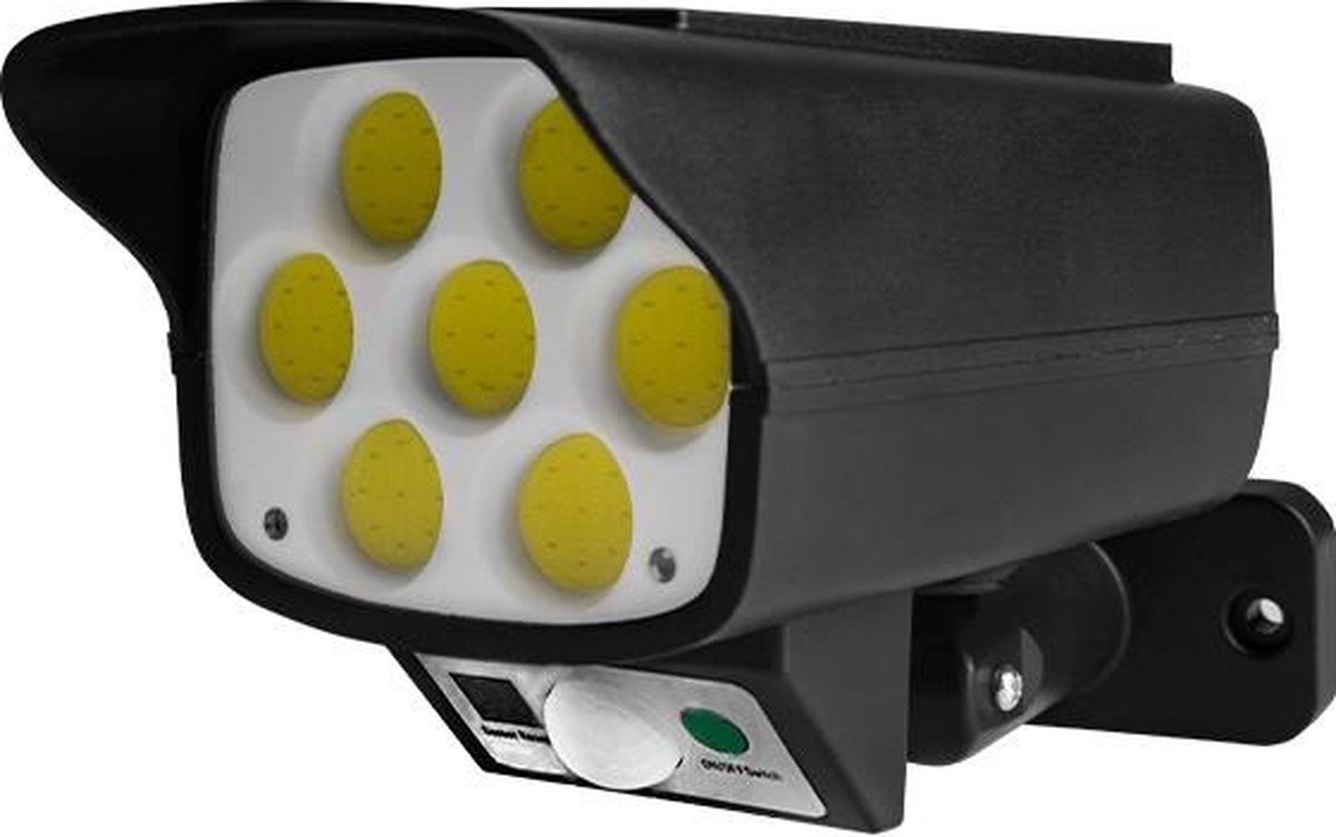 LED-lamp op zonne-energie, 12W - IP44 - Helder wit - dummycamera, bewegingssensor - Zwart