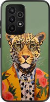 Casimoda® hoesje - Geschikt voor Samsung Galaxy A52 5G - Luipaard Hipster - Zwart TPU Backcover - Luipaardprint - Groen
