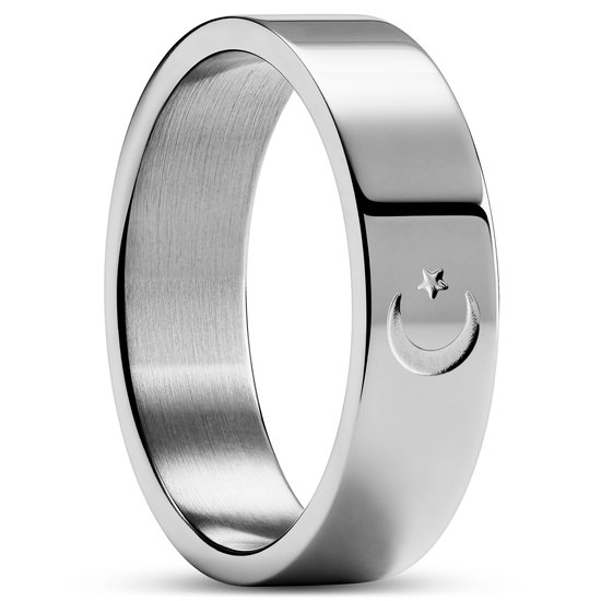 Unity | 6 mm Zilverkleurige Roestvrijstalen Ring met Halve Maan en Ster