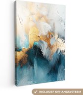 Canvas schilderij 20x30 cm - Wanddecoratie Abstract - Kunst - Gold - Blauw - Muurdecoratie woonkamer - Kamer decoratie modern - Abstracte schilderijen