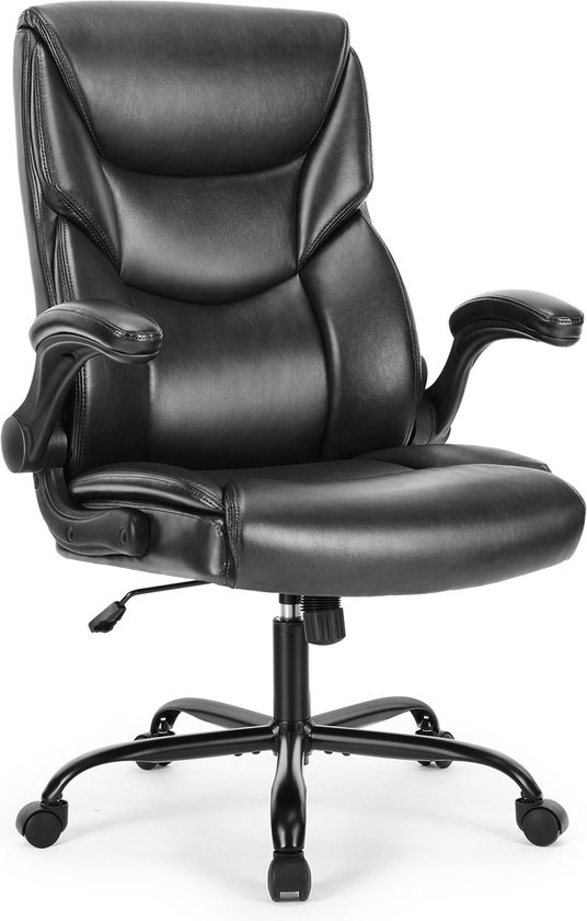 Computergamestoel - ergonomische bureaustoel - zware taakstoel met opklapbare armleuningen - PU-leer - verstelbare draaistoel met wielen - zwart