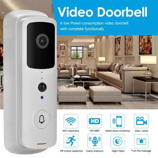 T-ring smarthome Video Deurbel V30 - WIT (incl. 2 x Oplaadbare accu batterijen en losse bel) EXTRA SMAL MODEL ! van T Ring — afbeelding 5