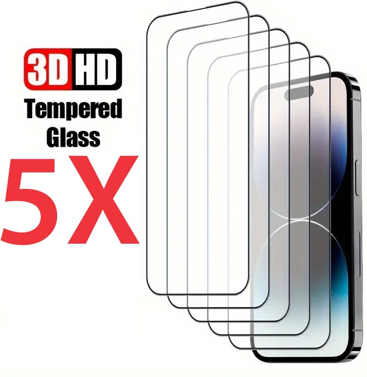 5x Screenprotector Tempered Glass Glazen Gehard Screen Protector 2.5D 9H (0.3mm) - Geschikt Voor: iPhone 14 Pro Max