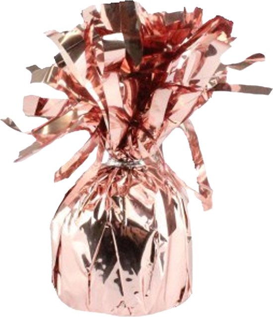 Een roze gouden ballon decoratie met linten.