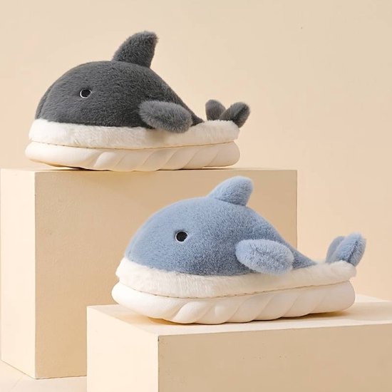 Nivard Pantoufles femmes - Pantoufles - Slippers - Chaussons Pantoufles femmes - Femme - Homme - Peluche - Taille 40-41 - Requin - Gris Grijs