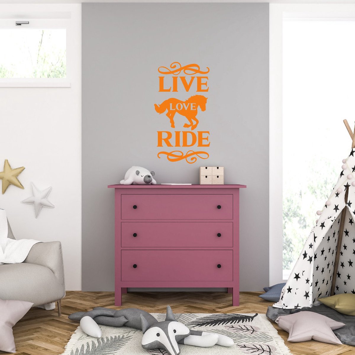 Muursticker - Live Love Ride - 40,6 x 73,5 - Oranje