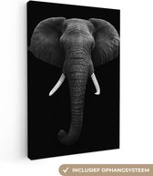 Canvas - Dieren - Olifant - Zwart - Wit - Muurdecoratie - 80x120 cm - Foto op canvas - Canvas schilderijen woonkamer