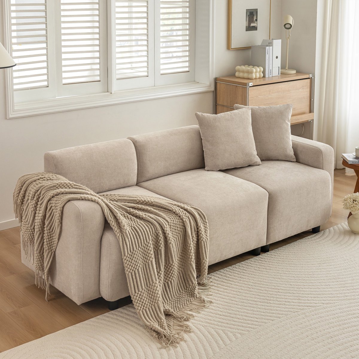 Sweiko Modern design bank, Gestoffeerd meubilair, bank, 3-zits bank, woonkamer bank, bank met decoratief kussen