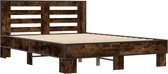 vidaXL Cadre de lit en bois traité et métal couleur chêne fumé 135 x 190 cm