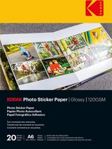 KODAK Photo Sticker Paper - Pack de 20 feuilles de papier photo autocollant - Format 10 x 15 cm (A6) - Finition brillante - 120 gsm - Compatible avec imprimantes jet d'encre