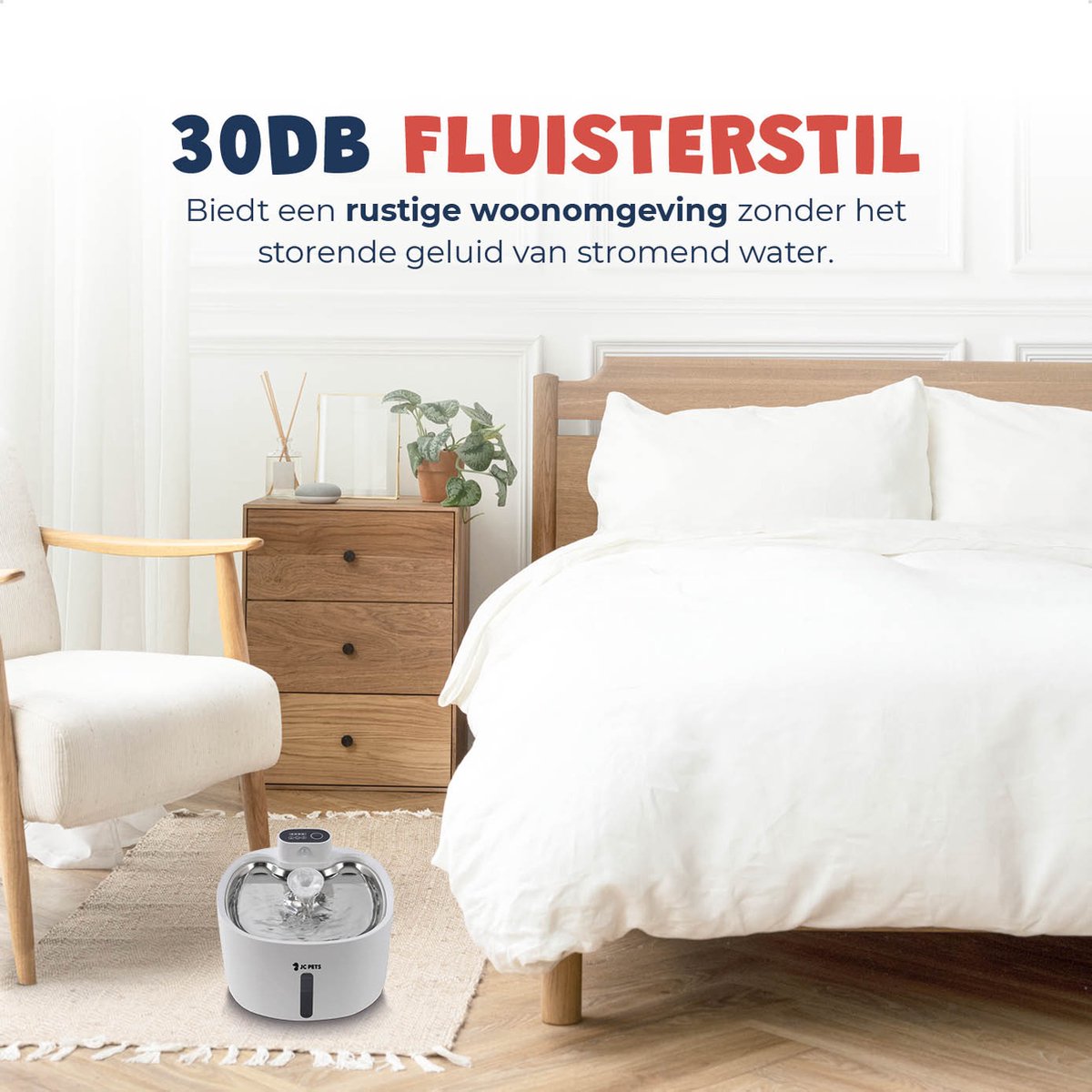 JC Pets Premium Drinkfontein voor Kat en Hond - Draadloze Waterfontein met Sensor - Katten Fontein - Waterbak Automatisch - RVS - Fluisterstil - Inclusief 3 filters - Wit thumbnail 7