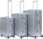 Travelsuitcase - Koffer met aluminium frame / polycarbonaatschaal - Reiskoffer met TSA slot - Zilver - Maat L