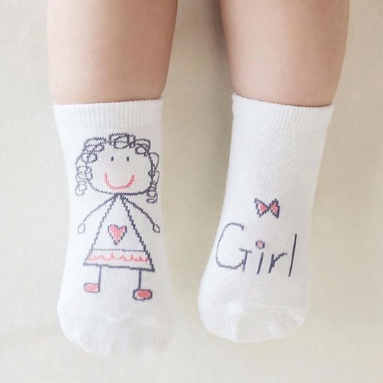Baby Sokjes Meisje - Girl I Met Anti-Slip Onderkant I Katoenen Sokjes I Voor I Voor 12-24 maanden I Wit I 1 Paar