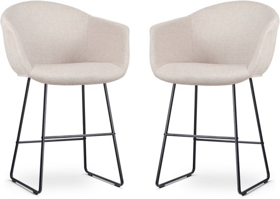 Tabouret de bar Nino-Otis beige - piètement noir - 65 cm - lot de 2