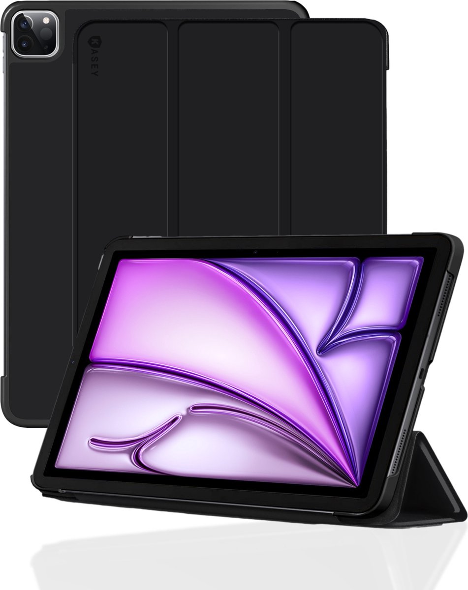 Kasey - Tablethoes geschikt voor iPad Air 13 2025 / 2024 hoes - iPad Air 6 / iPad Air 7 (13 inch) Hoes - iPad Air Tri-Fold Book Case - Hard Cover - Zwart