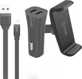 Muvit, Grip 360° Autohouder + Aanstekeroplader + USB-naar-Lightning kabel, Zwart