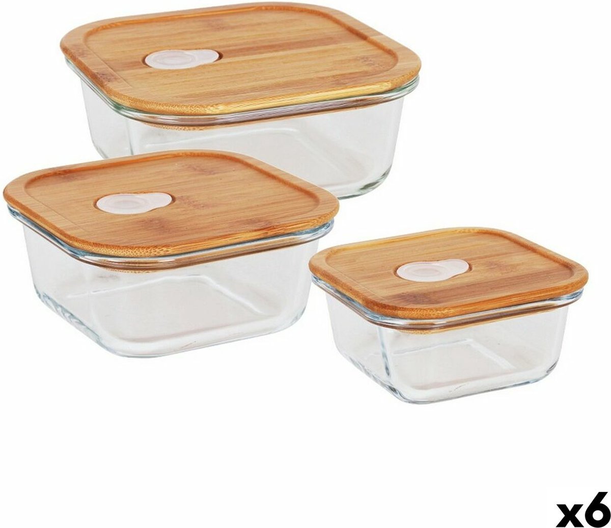 Set 3 Lunchboxen Quttin Vierkant Bamboe (6 Stuks)