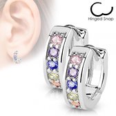 Oorbellen ringetje steentjes 0.8x8 - zilver regenboog - LMPiercings