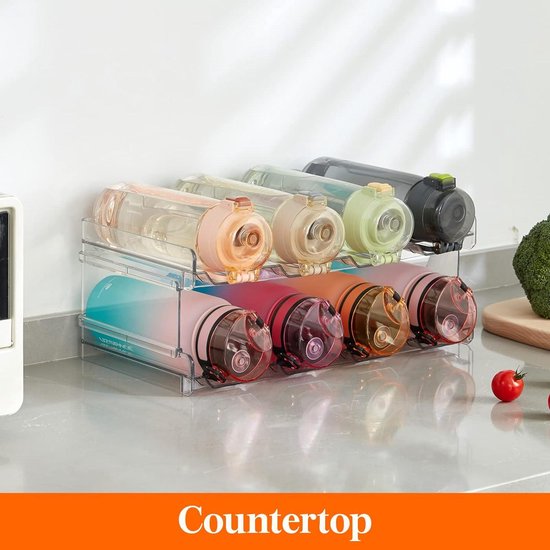 Lifewit Stapelbare flessenorganizer voor kast, vriezer, voorraadkast, kunststof waterfleshouder voor het opbergen van aanrecht, kast, kantoor - 4 stuks, elk rek bevat 3 containers