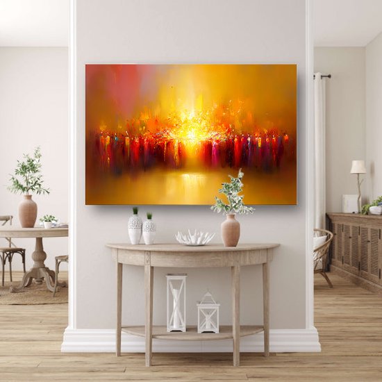 Tableaux volcan - Décoration murale nature - Peinture sur toile Explosion - Tableau Vintage - Tableaux sur toile salon - Toile d'art 70x50 cm