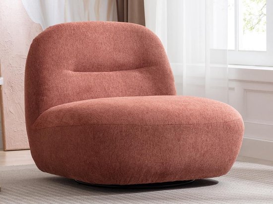 Fauteuil pivotant en tissu couleur terre cuite avec texture POZETI L 82 cm x H 73 cm x P 84 cm