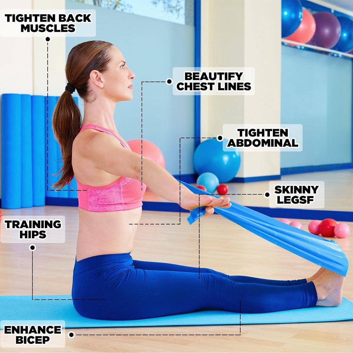 Set De 6 élastiques De Musculation - Résistance 5 à 50 Lbs, Latex Naturel, Sac De Transport Inclus - Pour Fitness, Yoga, Renforcement - 4