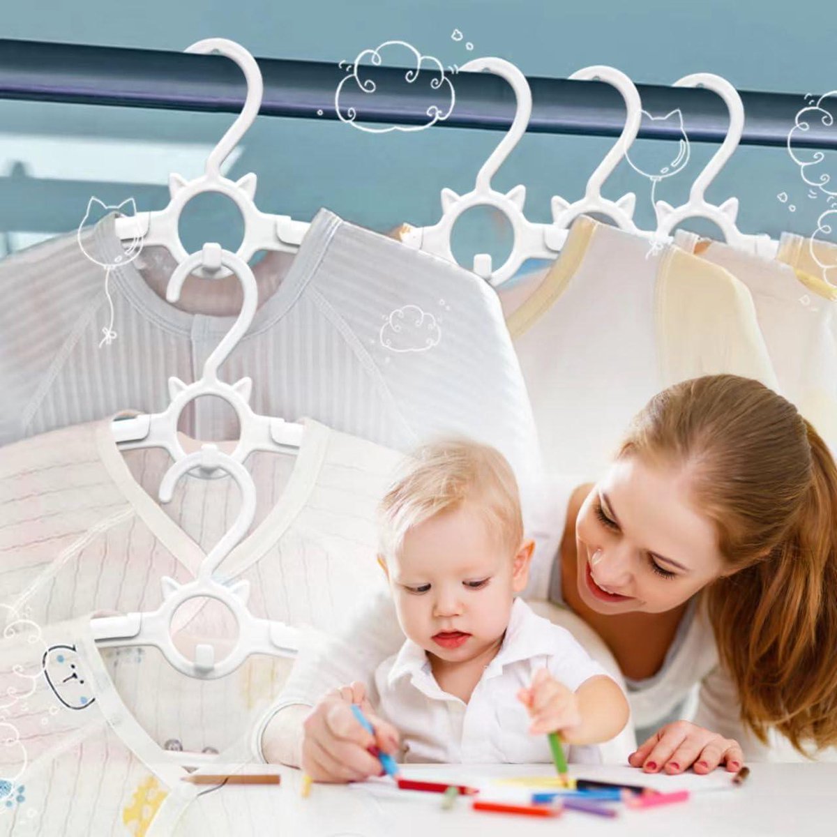 Utopia Home Fluwelen kleerhangers voor kinderen, duurzaam, 27,9 cm, antislip, voor elke dag (ivoor, 50 stuks