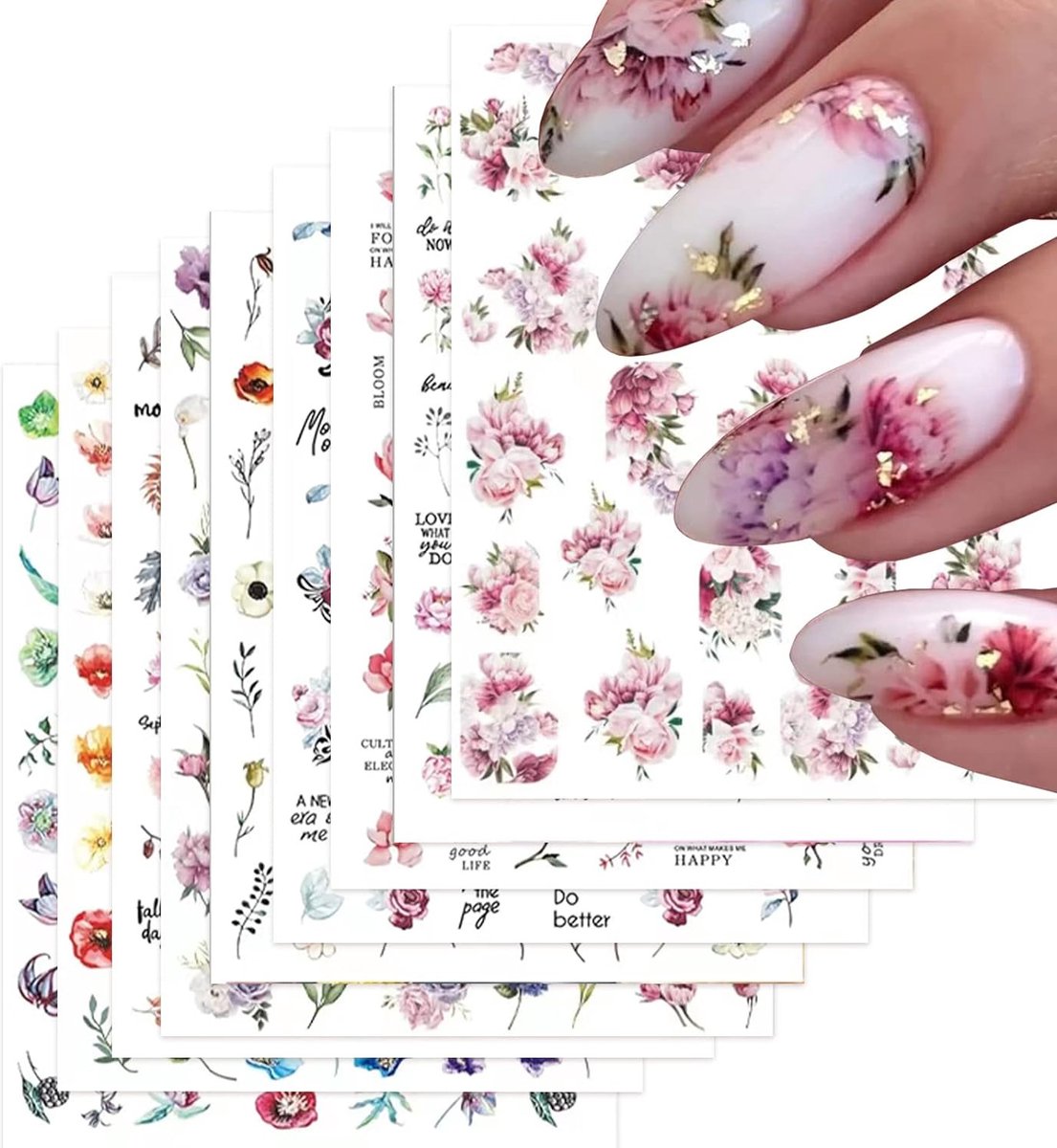 Goedkoopste Elysee Beauty - Bloemen nagelstickers - 9 vellen - Zelfklevend nageldecoratie - Flower stickers - Nail art set tools