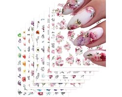 Elysee Beauty - Bloemen nagelstickers - 9 vellen - Zelfklevend nageldecoratie - Flower stickers - Nail art set tools