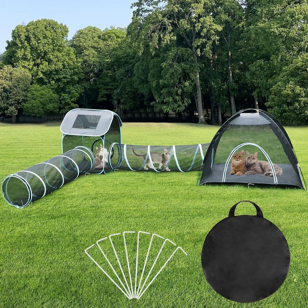 Cube à Chat Avec Tunnel – Maison En Maille Pliable 40x41x39 Cm, Pour Balcon, Jardin, Intérieur