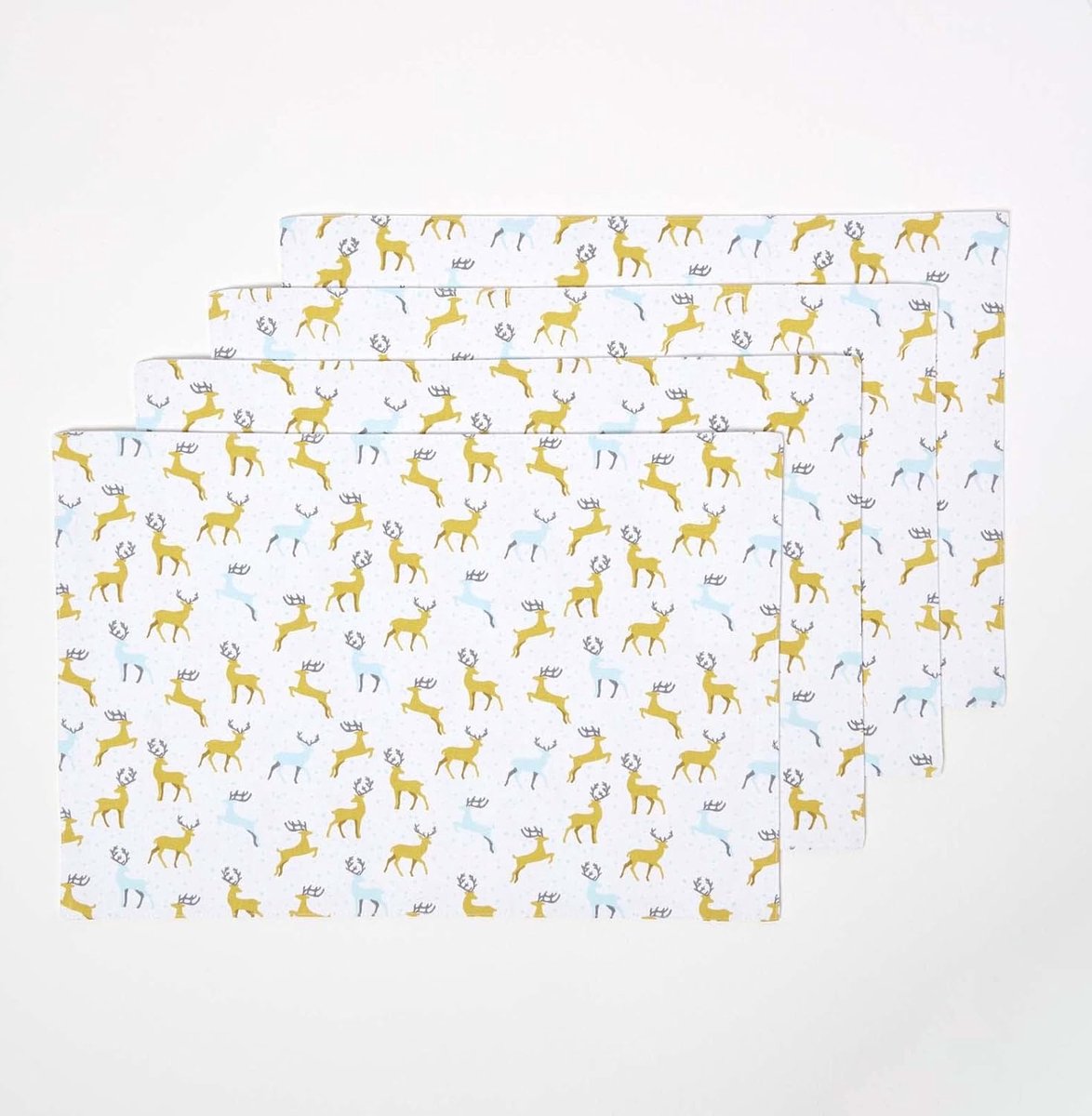 Homescapes Kerstplacemat Majestic Hert Grijs Geel Set van 4