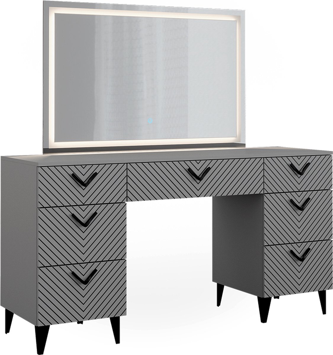Vicco Kaptafel met licht Anett, Grijs, 150 cm met LED-spiegel