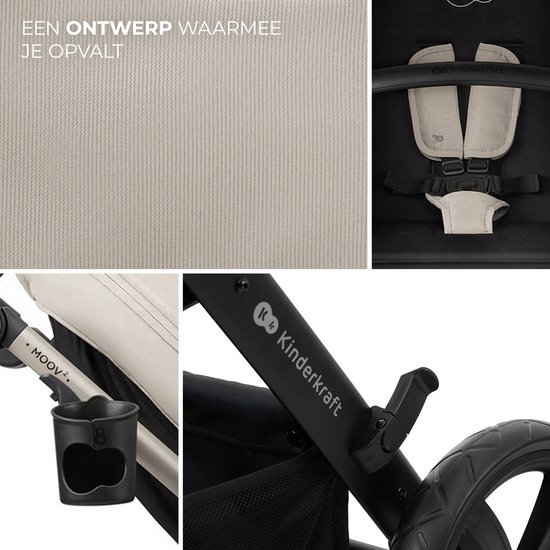Kinderkraft MOOV 2 - 3-in-1 Kinderwagen - Wandelwagen en kinderwagen - Grote lekbestendige wielen - TRAVEL SYSTEM met MINK PRO i-Size autostoeltje - Vergrote kap UPF50+ - Accessoires: bekerhouder, muskietennet, regenhoes, tas - Grijs van Kinderkraft — afbeelding 4
