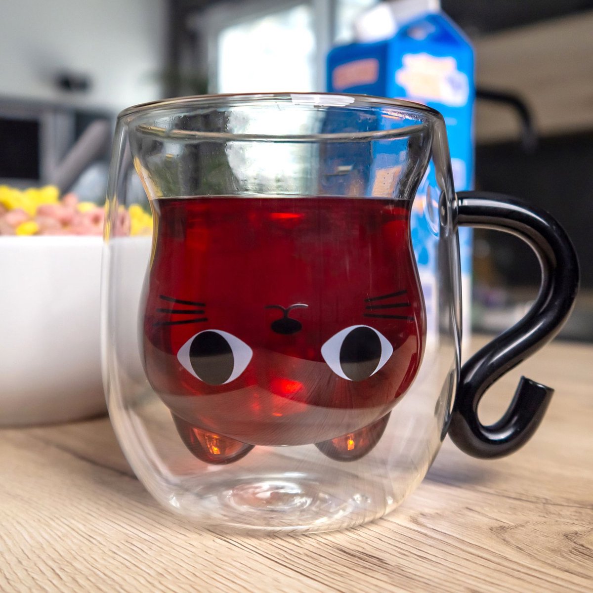 Intirilife 6x thermo glas dubbelwandig met kat design in zwart - 200ml inhoud - geïsoleerde glazen mok hittebestendig voor koude en warme dranken koffie kop thee kop drinkglas — cadeau in Koken & Dineren - foto 8