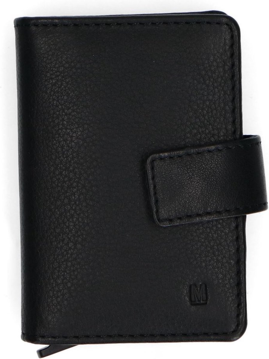 Manfield - Unisex - Zwart leren pasjeshouder - Maat 1