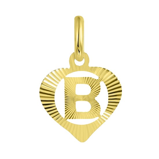 Lucardi Dames alfabet hanger hart - Letter B - Cadeau - 9 Karaat - Geelgoud