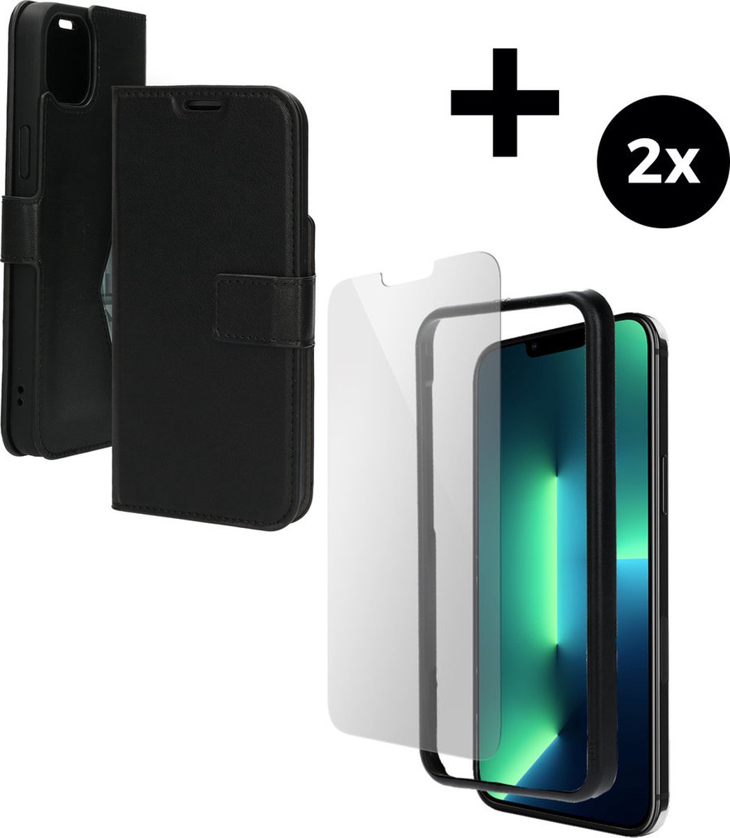 Mobiparts Classic Wallet hoesje geschikt voor Apple iPhone 14 Plus met 2 Screenprotectors van Gehard Glas - Zwart