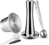 Set de 5 capsules Nespresso réutilisables en acier inoxydable avec doseur, clip de fermeture, cuillère à mesurer et brosse de nettoyage - Plaisir complet et durable de la préparation du café
