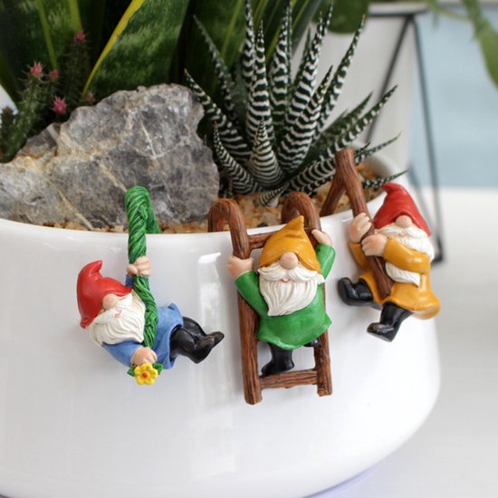 Pendentifs pour Gnomes grimpants 3 pièces, Perfect pour les Pots de fleurs , Décoration de Jardin et de balcon