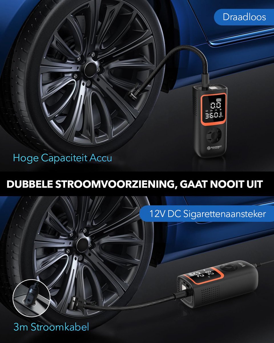 Gadgetplace Compressor Bandenpomp met 5 opzetstukken thumbnail 4