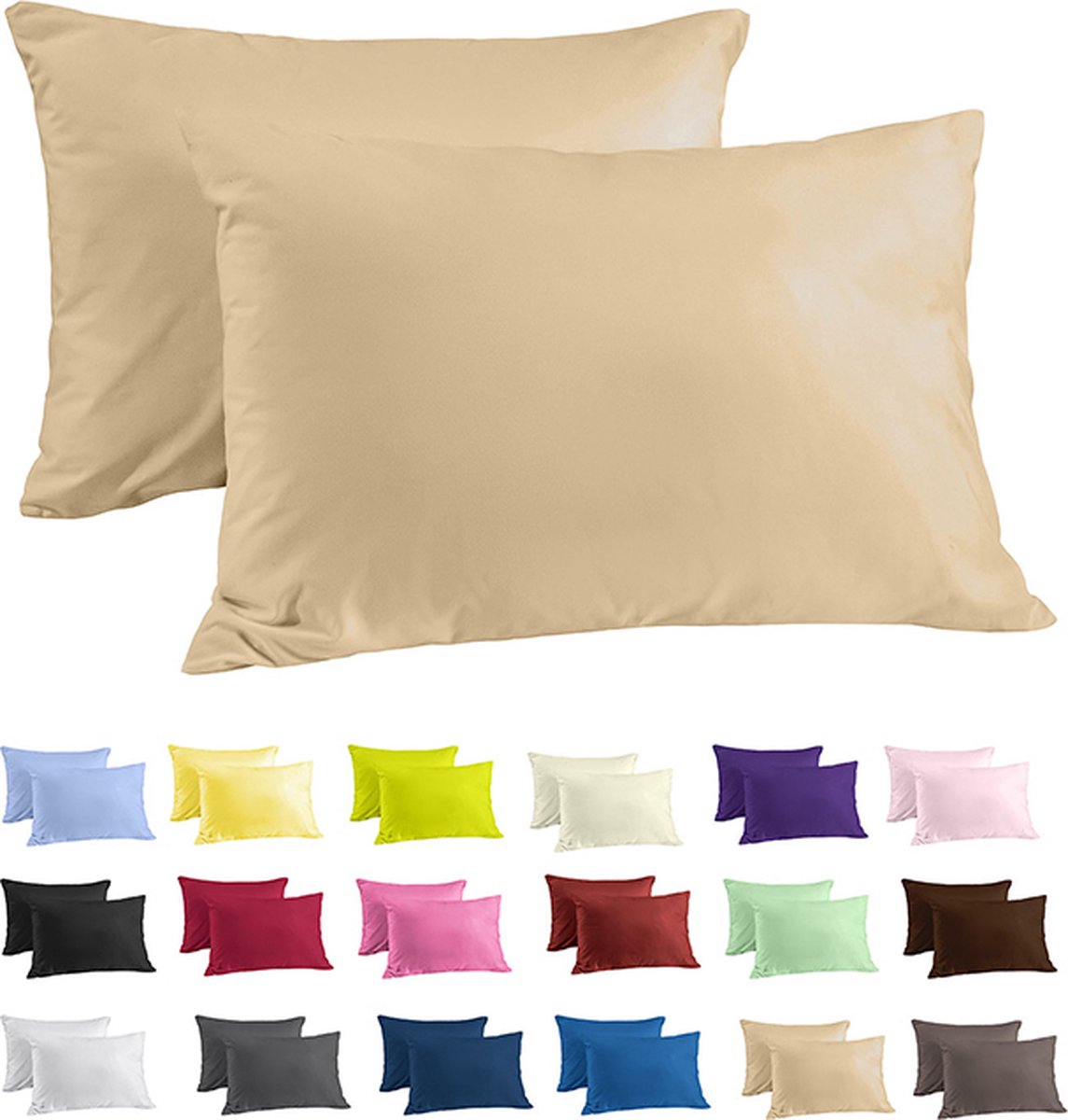 Zavelo Katoen Kussenslopen Deluxe Zand - 60 x 70 cm - set van 2 - 100% Katoen - Hoogwaardige Hotelkwaliteit