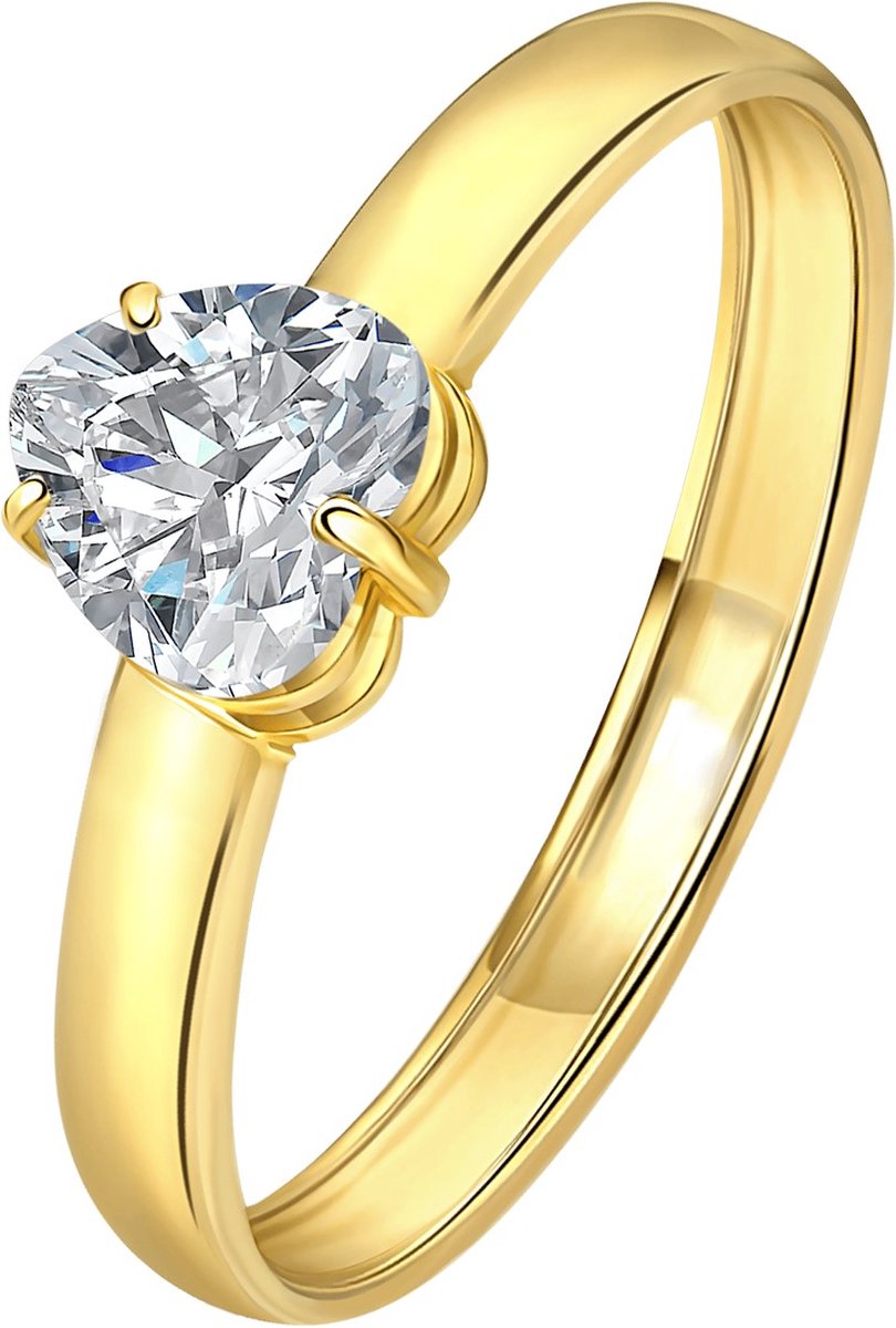 Lucardi Dames Ring hartvorm zirkonia - Ring - Cadeau - 14 Karaat Goud - Geelgoud