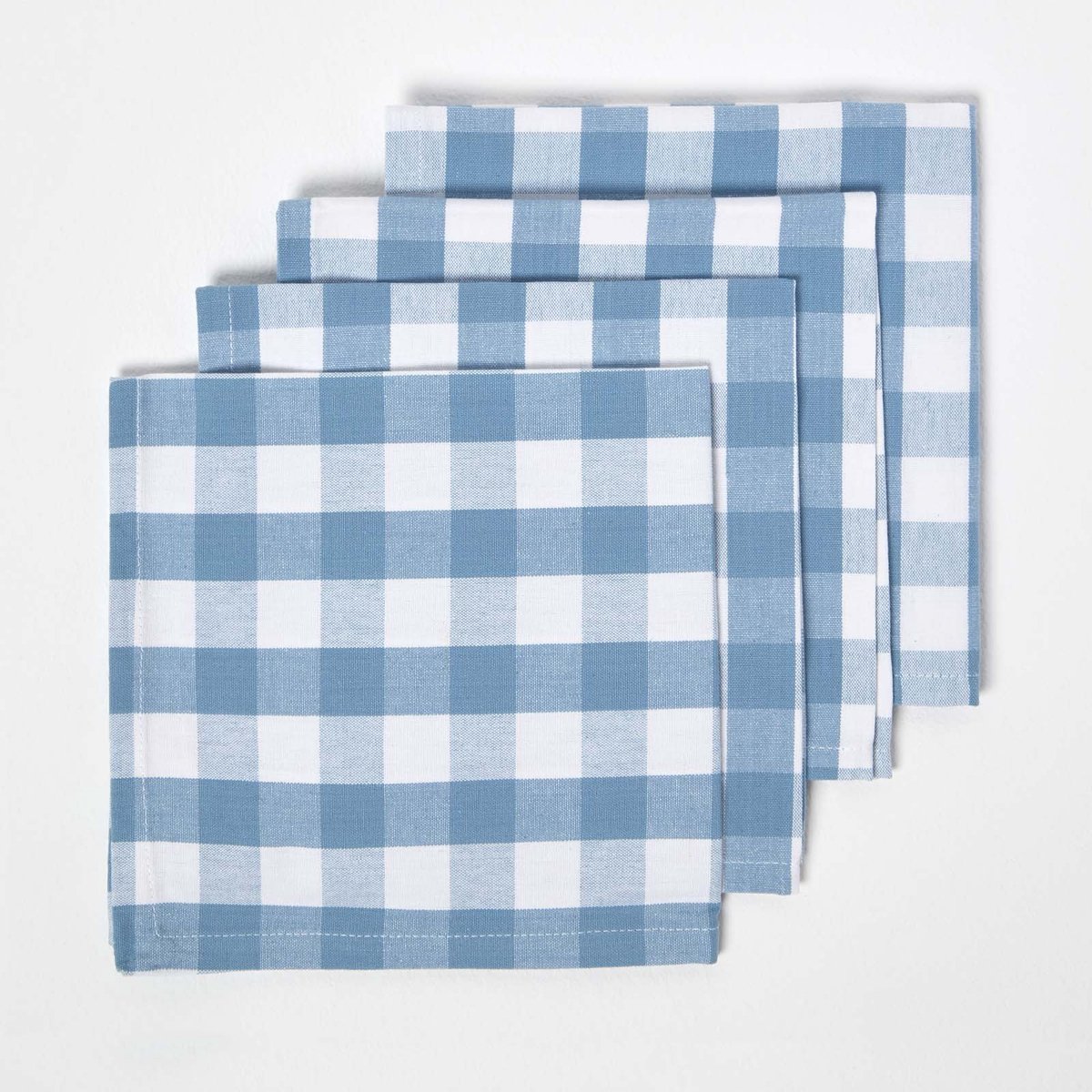 Homescapes blauw geruite katoenen servetten in een verpakking van 4
